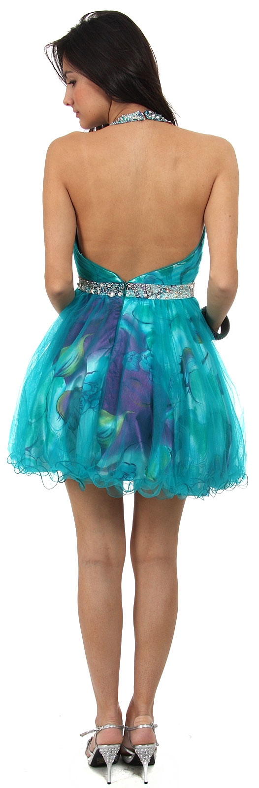 Layered and Printed Short Prom Dress — back