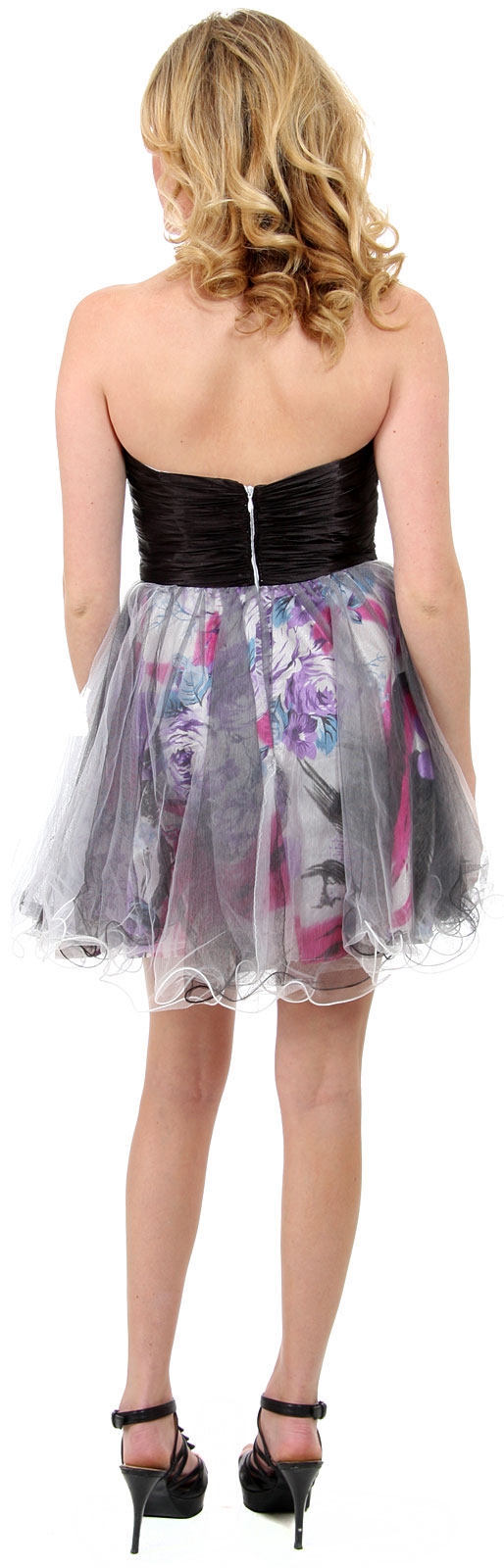 Strapless Short Prom Dress with Floral Design — back
