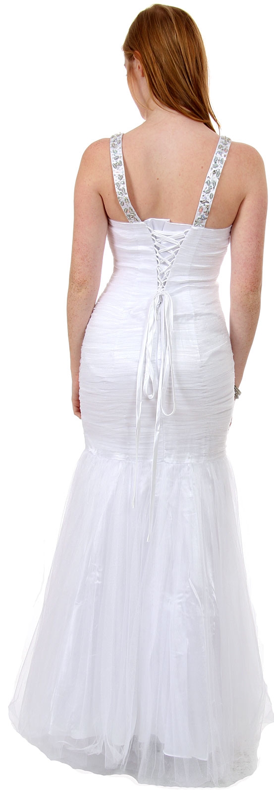 English Mesh Beaded Destination Wedding Dress — back