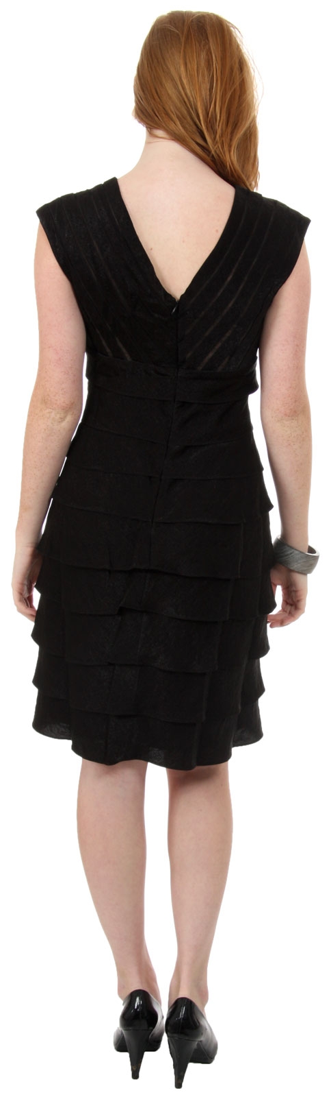 Aqua Inspired Cocktail Dress with Cascading Ruffles — back in Black