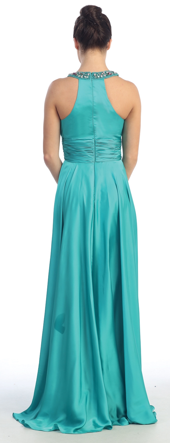 Scoop Neck Floor Length Formal Prom Dress with Racer Back — back