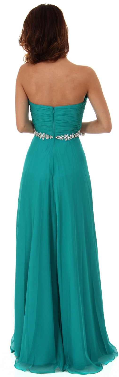 Strapless Pleated Bust Floor Length Formal Prom Dress — back
