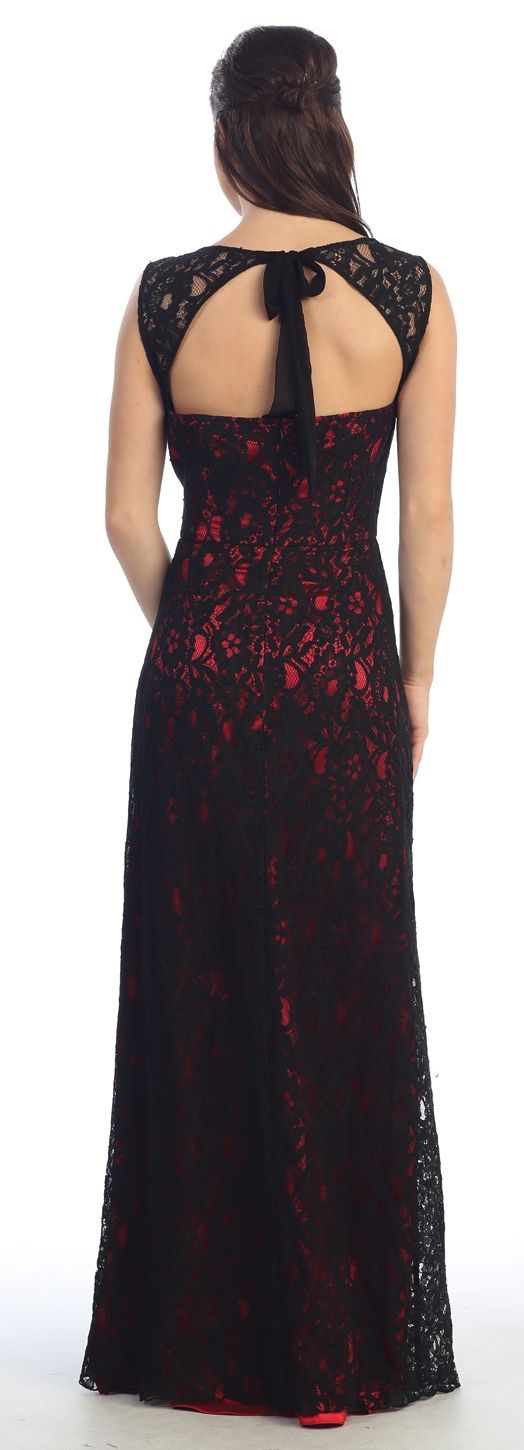 Sleeveless Lace Long Formal Dress with Front Slit — back