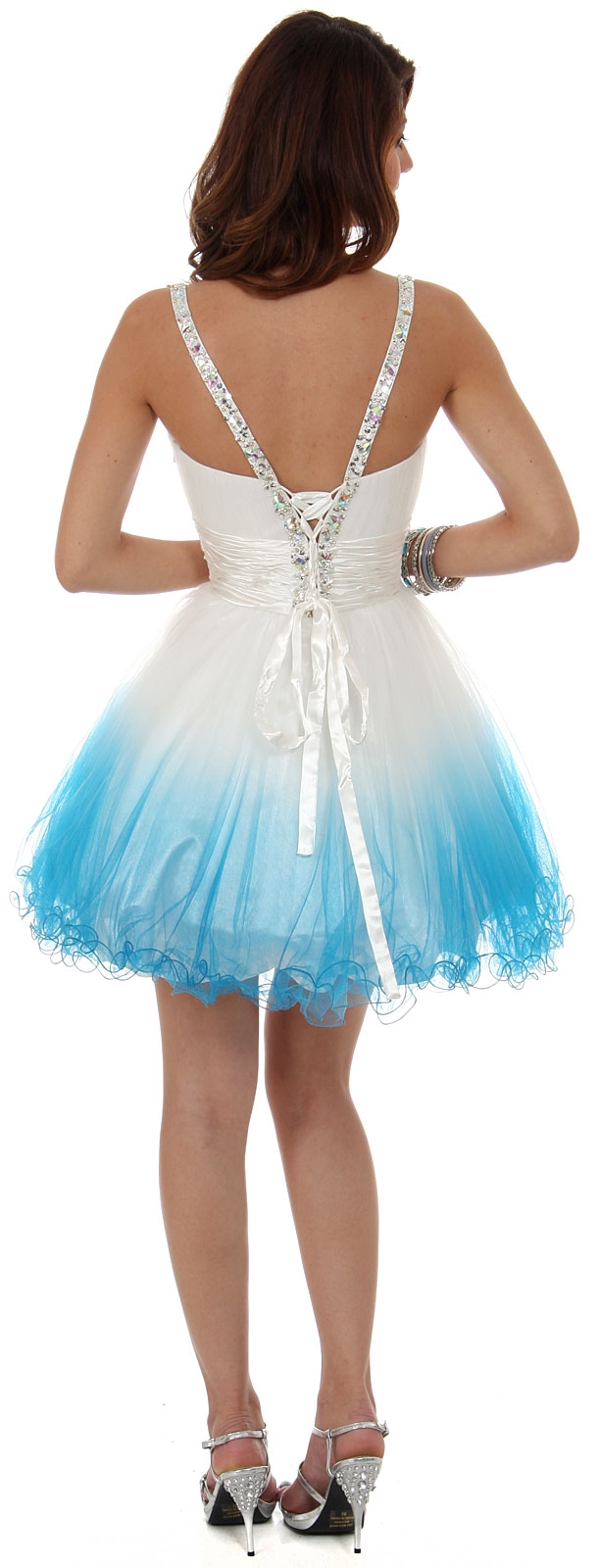 Beaded Straps & Waist Mesh Short Party Dress — back