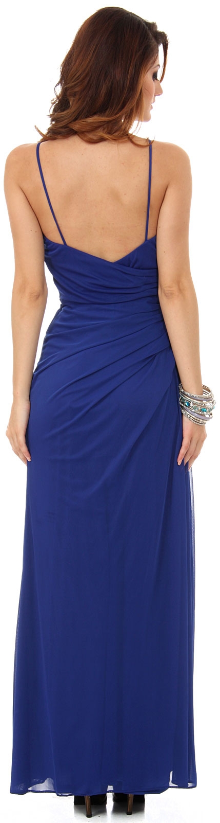 Spaghetti Straps Gathered Long Formal Homecoming Dress — back