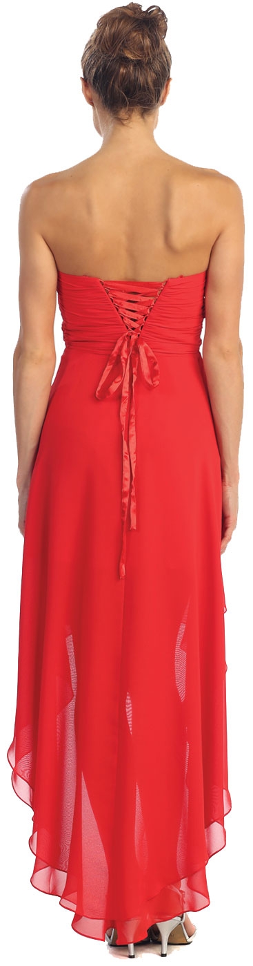 Strapless High Low Formal Prom Dress with Twist at Bust — back