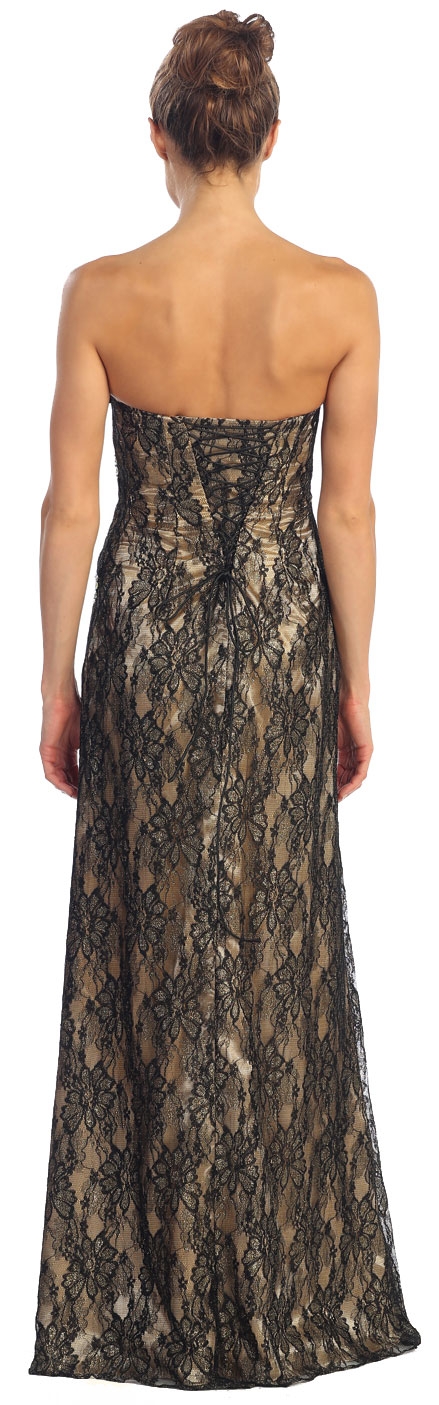 Strapless Lace Long Formal Prom Dress with Front Slit — back