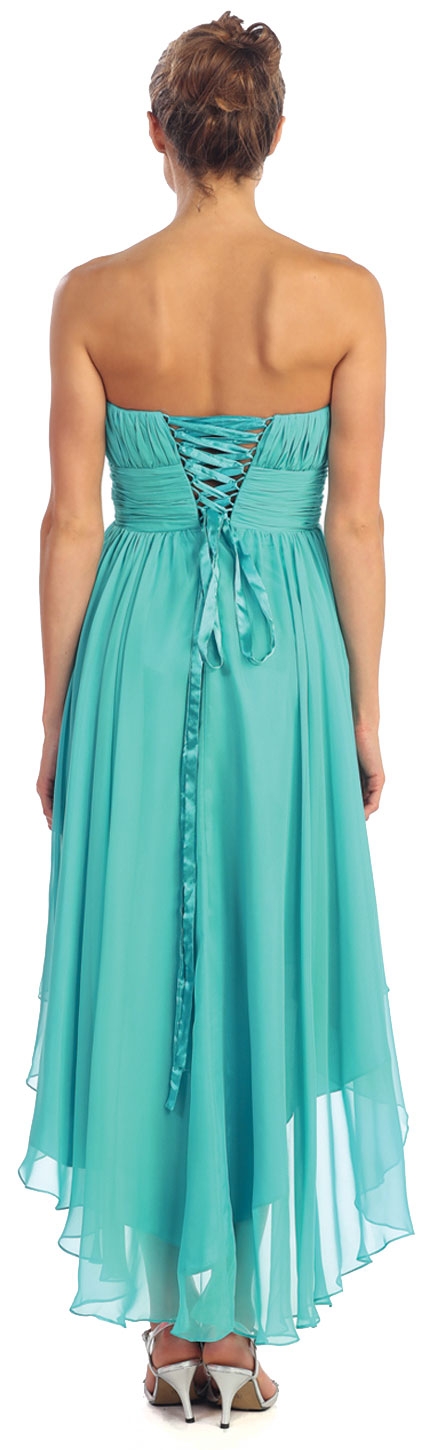 Strapless Floral Accent High Low Cocktail Party Dress  — back