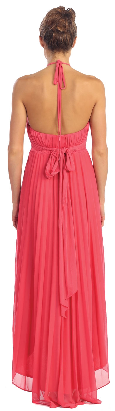 Halter Neck High Low Cocktail Prom Dress with Brooch — back