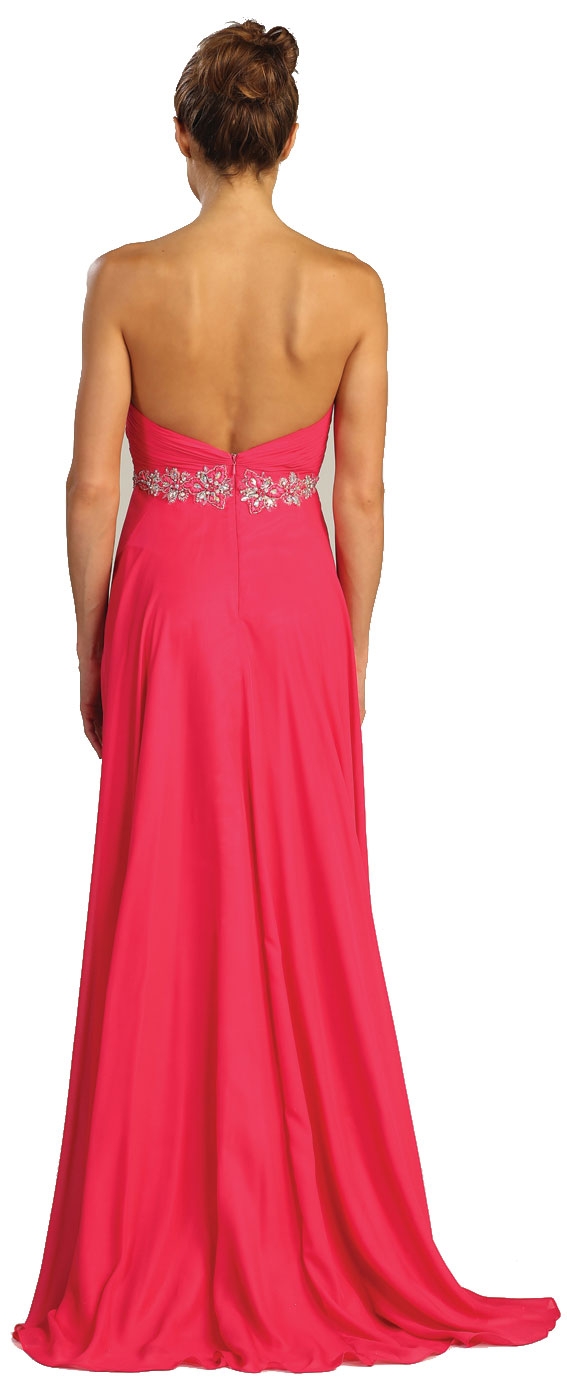 Strapless Basket-Weave Bust Floor Length Formal Prom Dress — back in Fuchsia