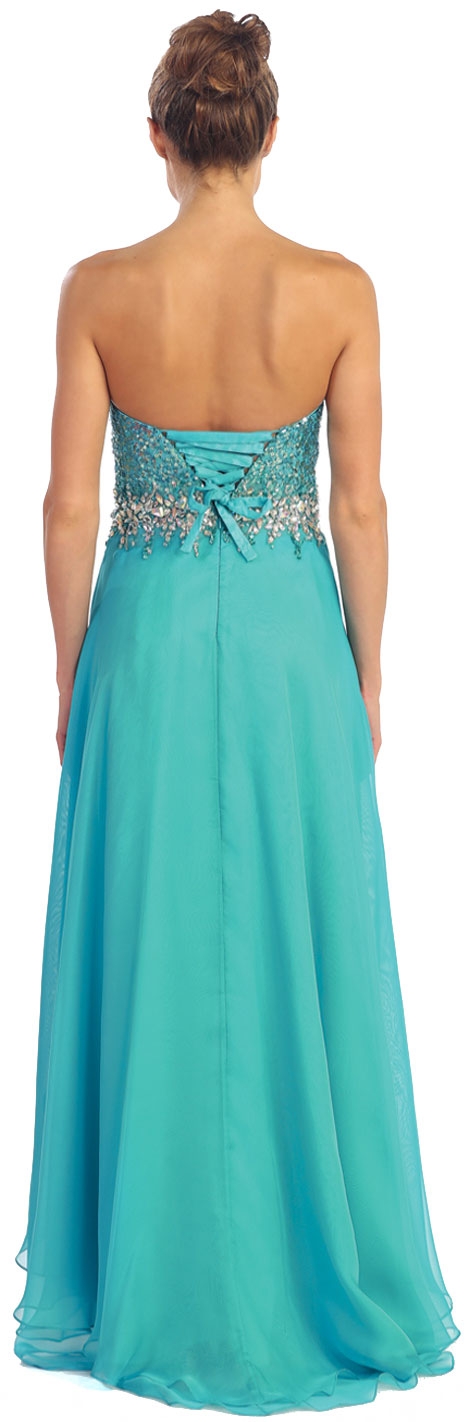 Strapless Hi-Low Formal Prom Dress with Sequin Bodice — back