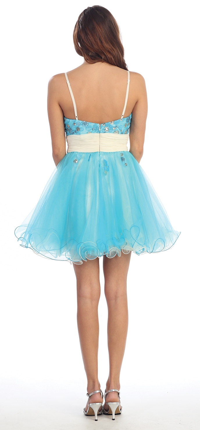 V-Neck Spaghetti Straps Short Mesh Party Prom Dress — back