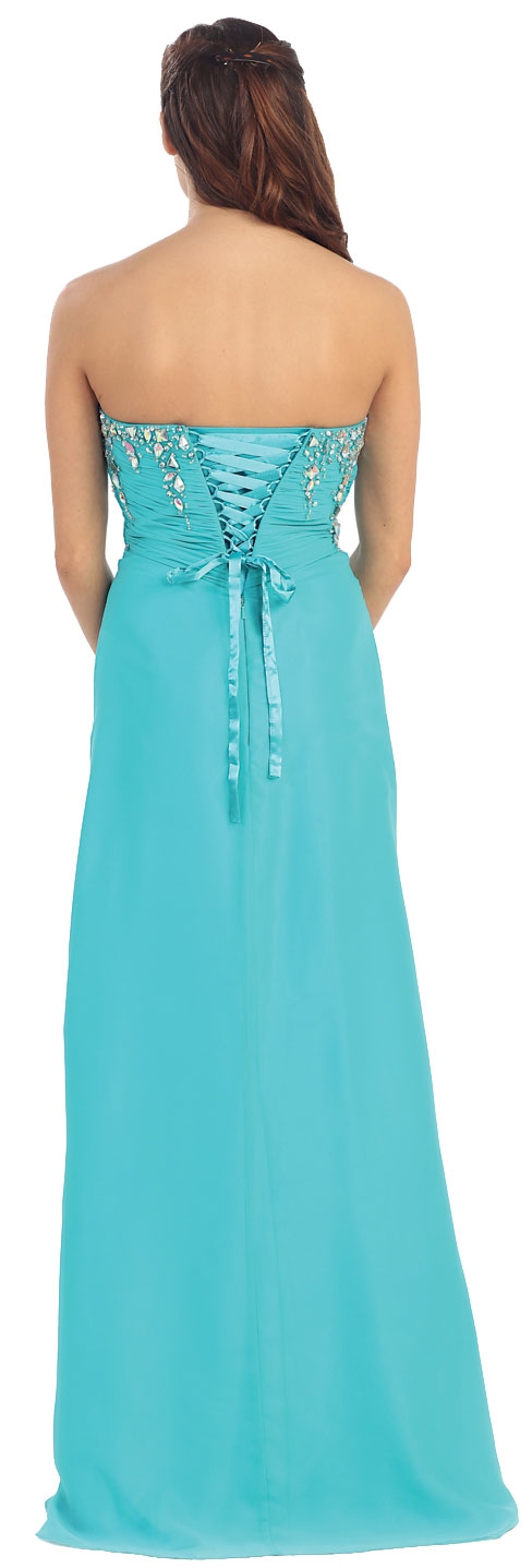 Strapless Rhinestones Bust Long Formal Prom Dress — back