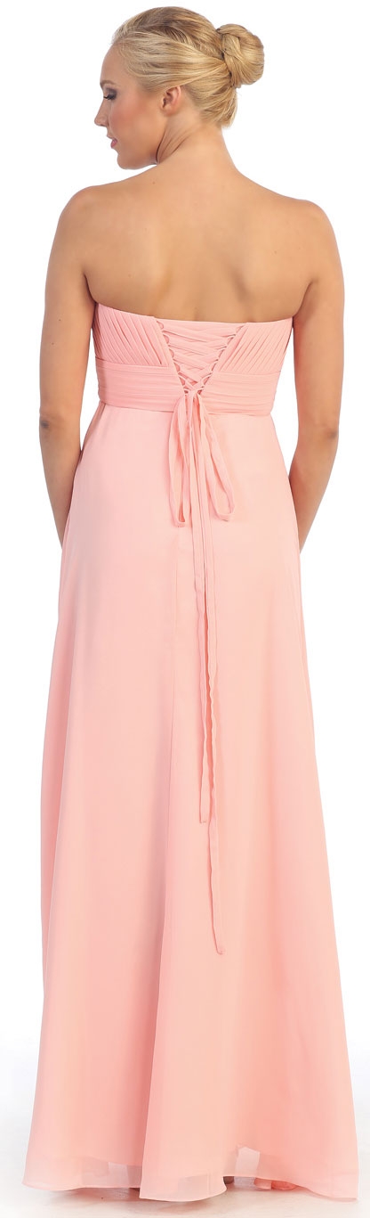 Strapless Empire Cut Pleated Long Bridesmaid Prom Dress — back