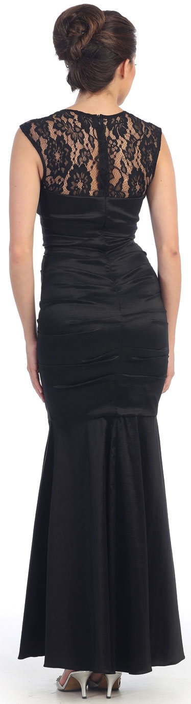 Broad Lace Straps Fitted Formal Prom Dress with Front Slit — back