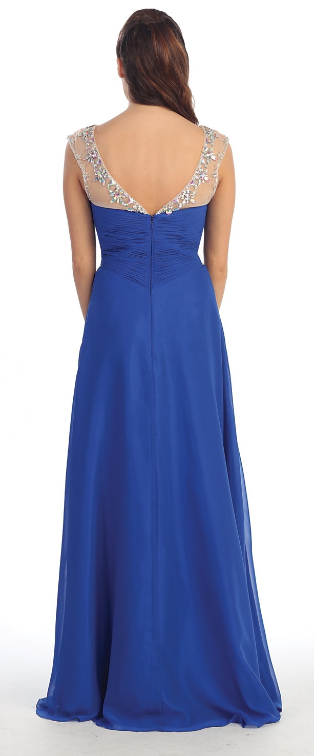 Sheer Neck Long Formal Evening Prom Dress with Rhinestones — back