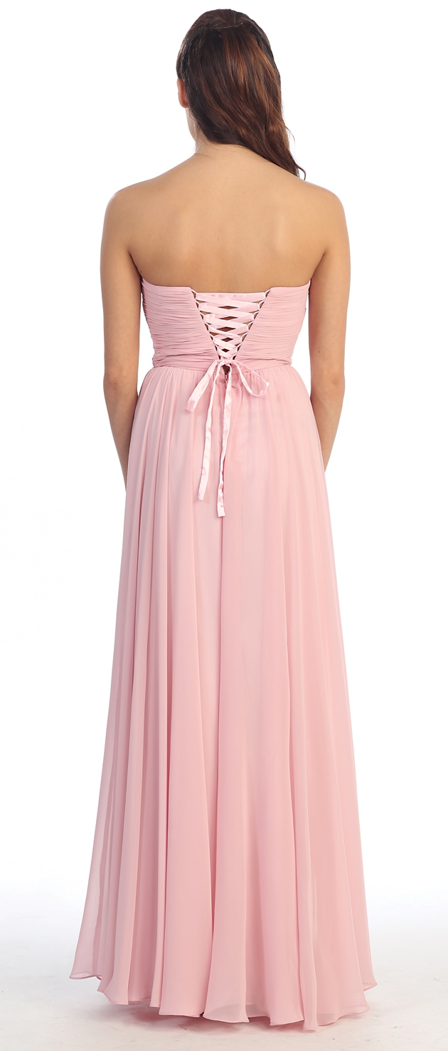 Strapless Rhinestone Bust Long Formal Prom Dress — back in Pink