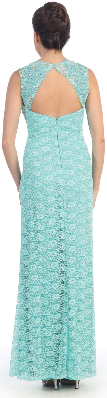 Floral Lace Cutout Back Long Formal Prom Dress — back in Mint