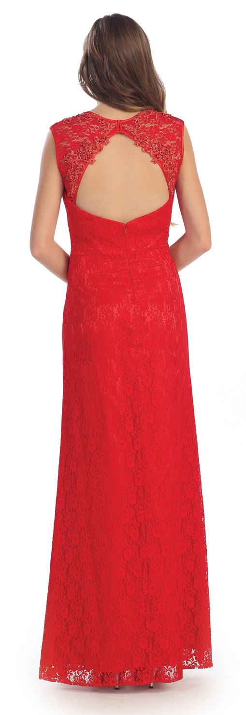 Floral Lace Cutout Back Long Formal Prom Dress — back
