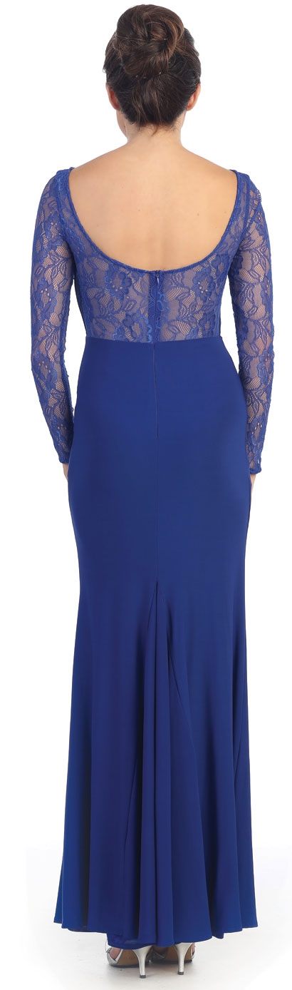 Floral Beaded Lace Full Sleeves Long Formal MOB Dress — back