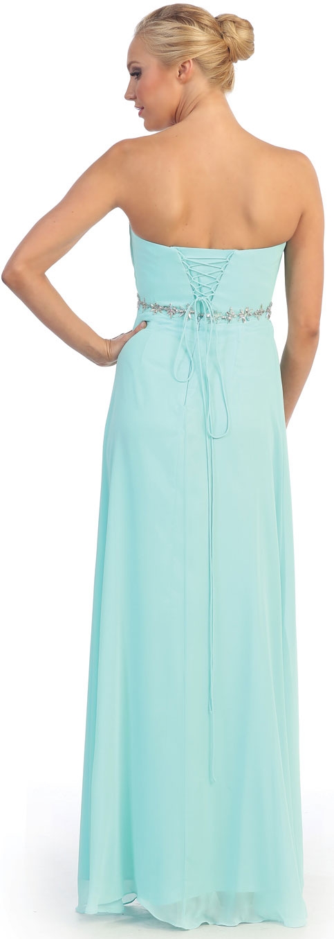 Strapless Pleated Bust with Stones Formal Bridesmaid Dress — back