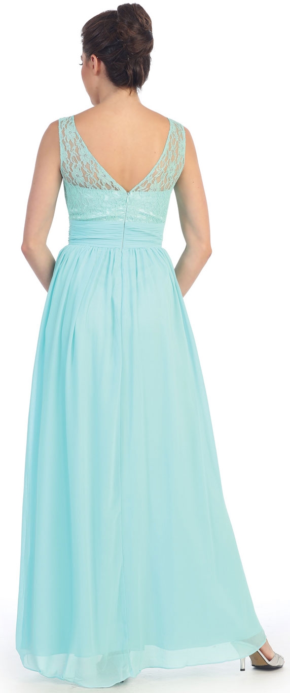 Round Neck Lace Bodice Long Formal Bridesmaid Dress — back