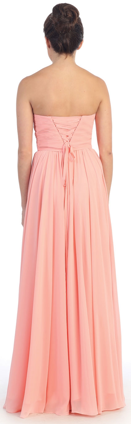 Strapless Twist Knot Bust Formal Bridesmaid Dress — back in Peach
