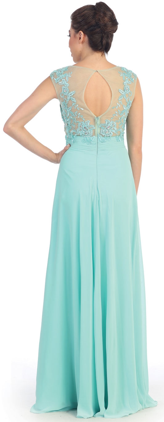 Floral Lace Bust Long Formal Prom Dress with Cutout Back — back