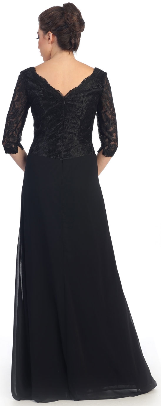 V-Neck Lace Top Long Formal Mother of the Bride Dress — back