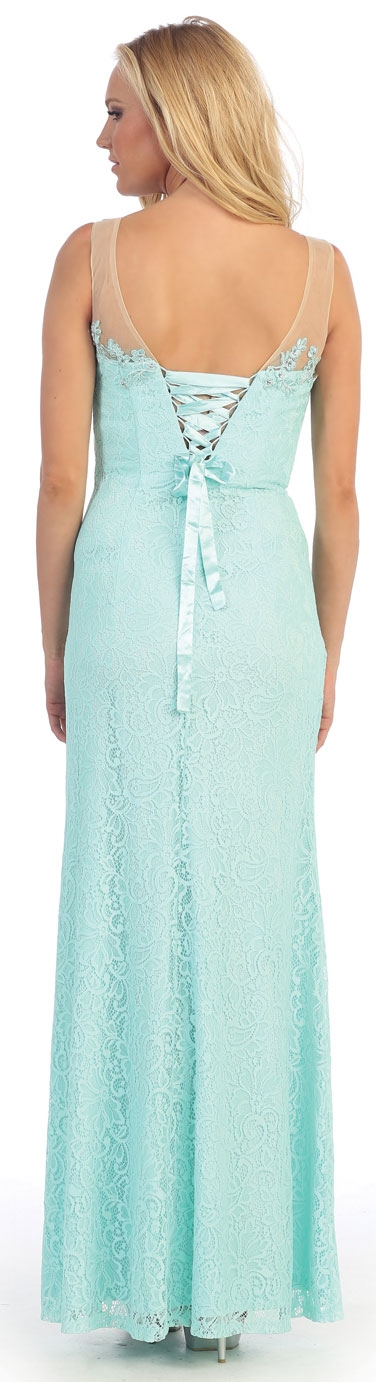 Round Neck Lace Formal Prom Dress with Floral Cutout Design — back