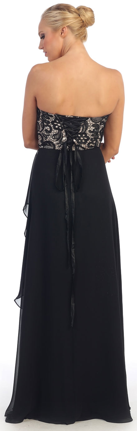 Strapless Lace Bust Wrap Style Long Formal Prom Dress — back