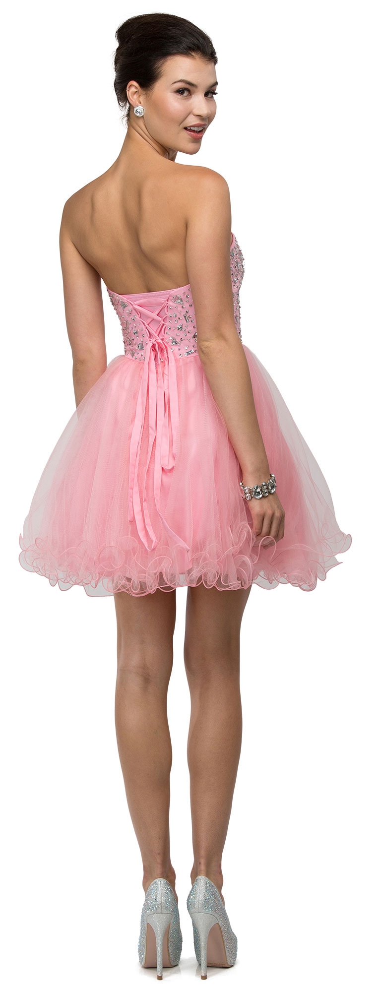 Strapless Bejeweled Bodice Short Tulle Prom Party Dress — back