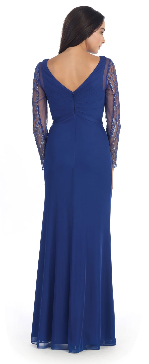 V-Neck Full Sleeves Long Formal Mother of the Bride Dress — back