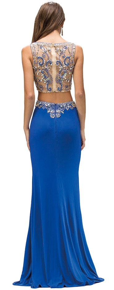 Bejeweled Top Long Jersey Skirt Two Piece Prom Dress — back