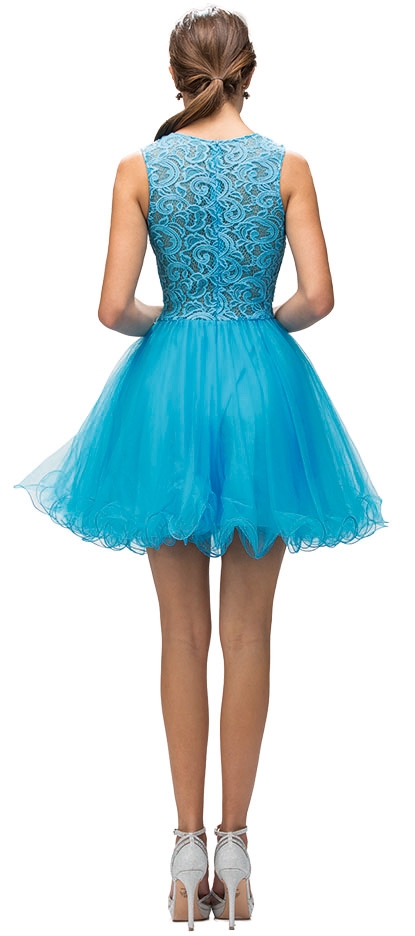 Embroidered Lace Top Baby Doll Short Homecoming Party Dress — back