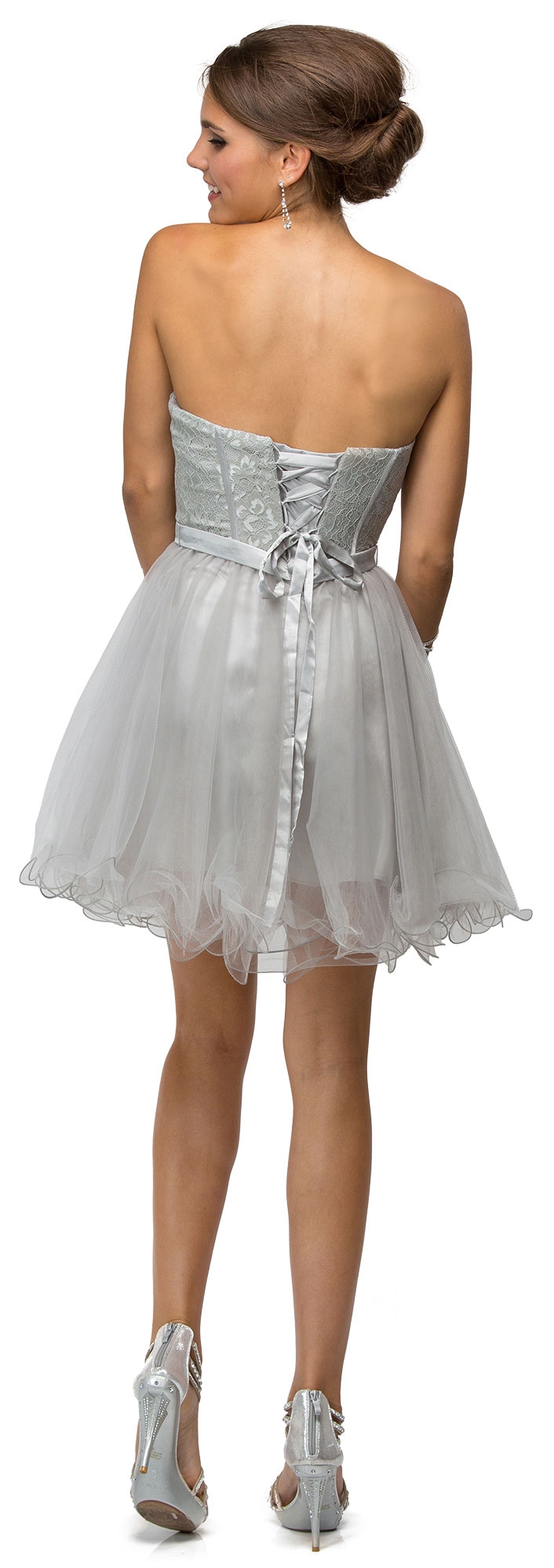 Strapless Lace Bodice Short Tulle Homecoming Party Dress — back