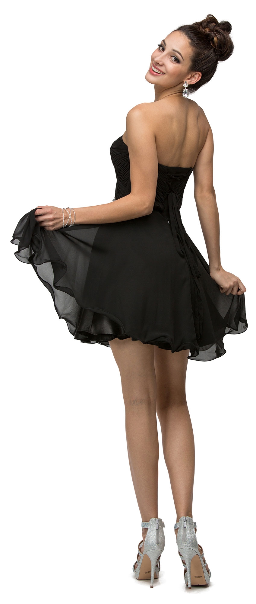 Strapless Ruched Bust Short Homecoming Bridesmaid Dress — back in Black