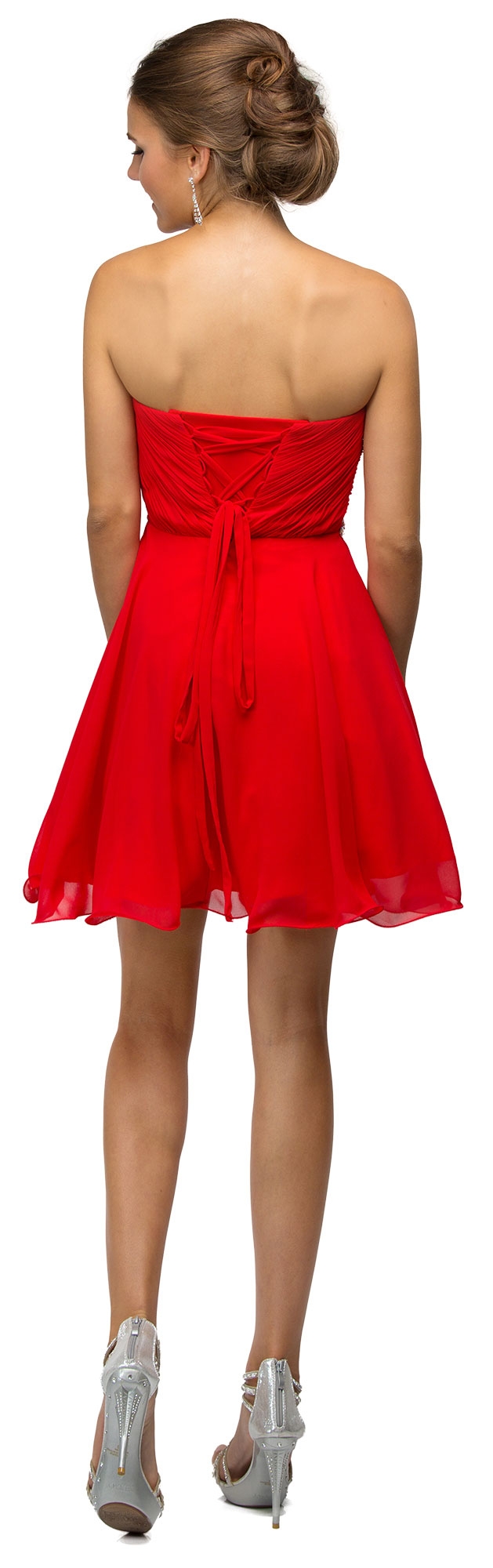 Strapless Ruched Bust Short Homecoming Bridesmaid Dress — back