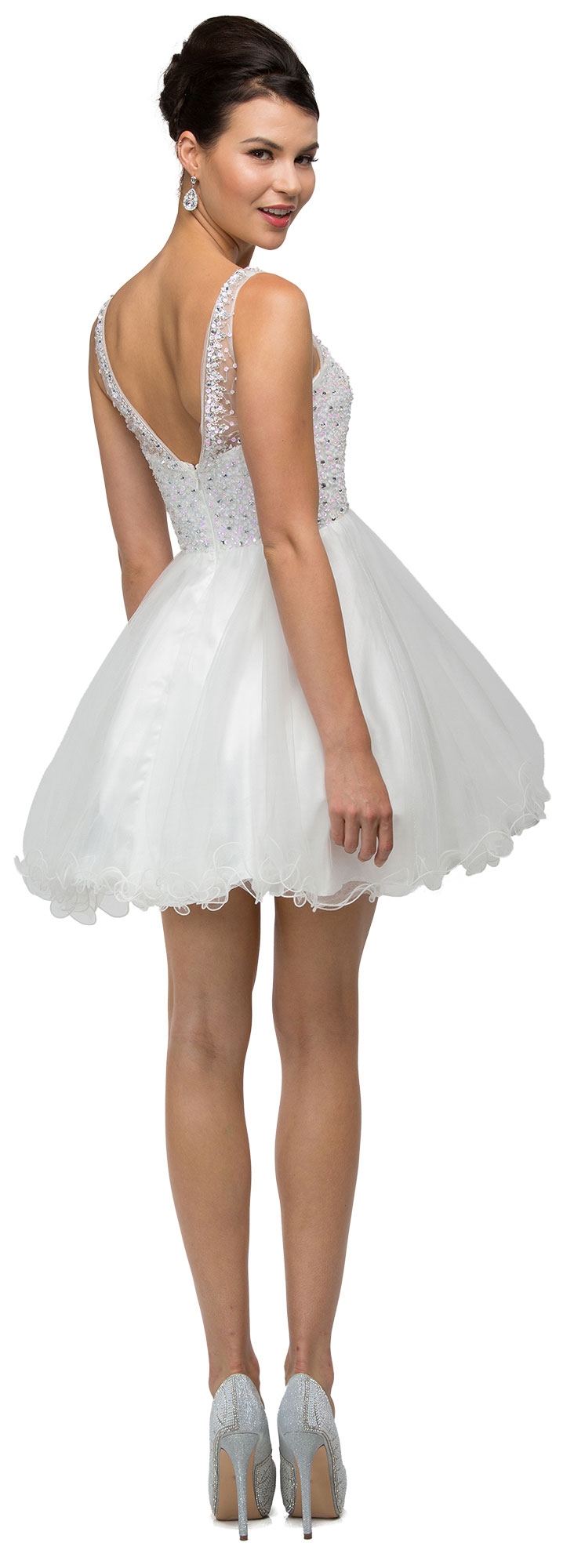 Bejeweled Bust Short Babydoll Homecoming Party Dress — back