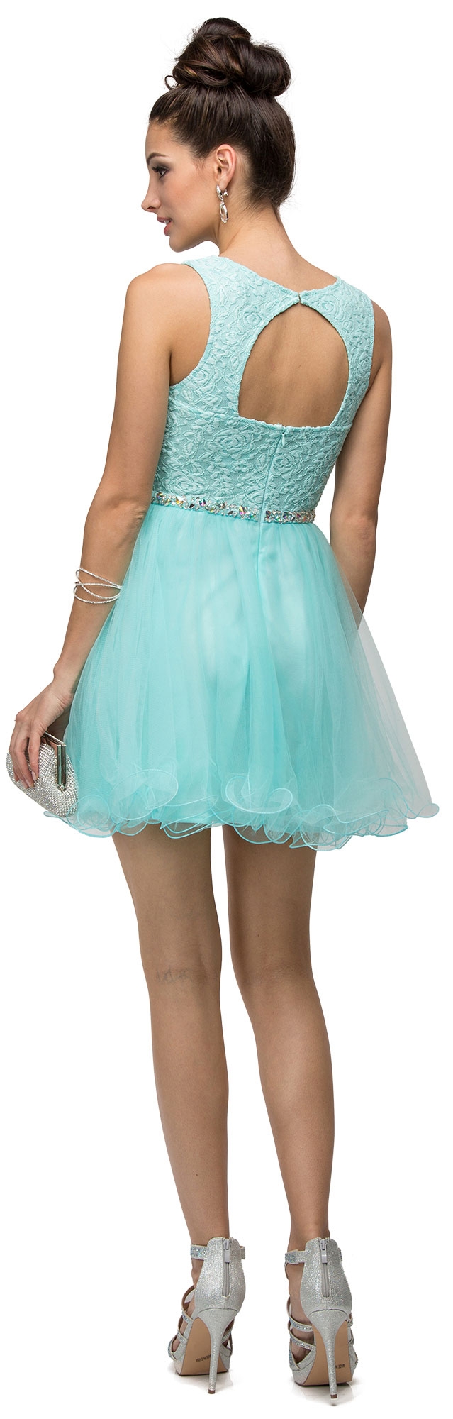 Floral Bust Babydoll Short Tulle Homecoming Party Dress — back