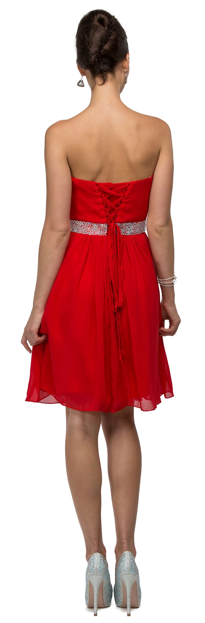 Strapless Sweetheart Pleated Short Bridesmaid Grad Dress — back