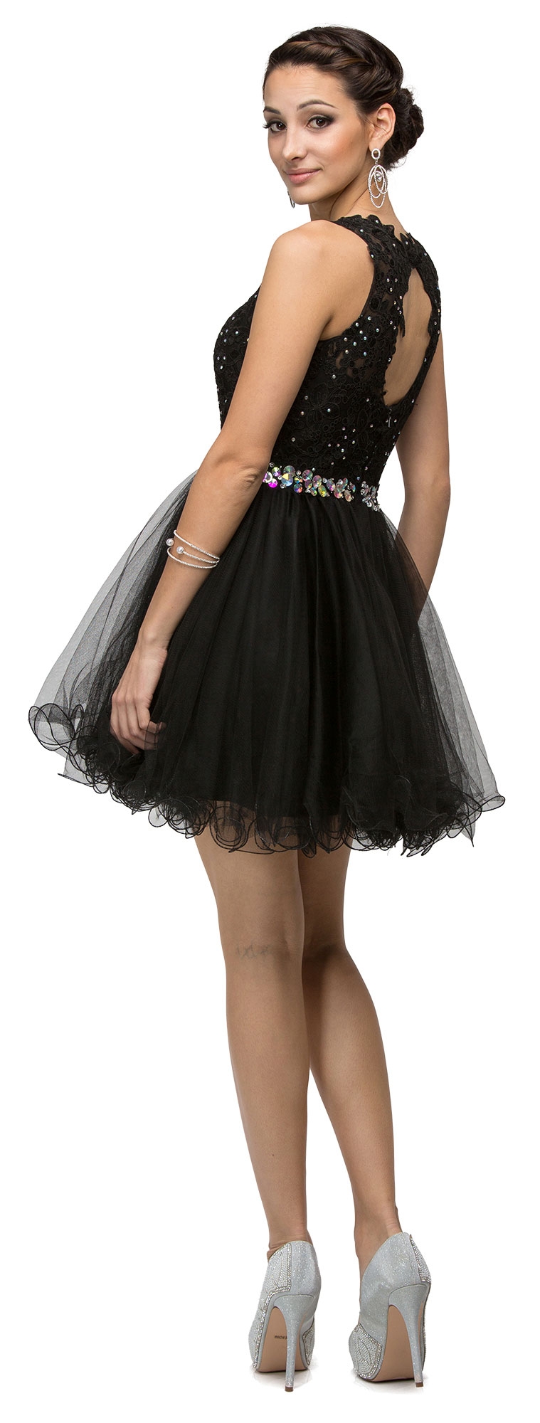 Lace Top Tulle Skirt Short Homecoming Party Dress — back in Black