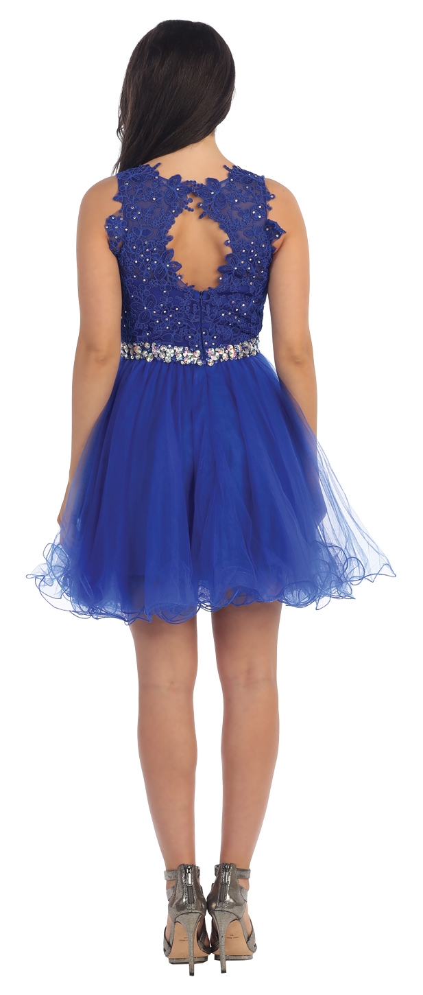 Lace Top Tulle Skirt Short Homecoming Party Dress — back