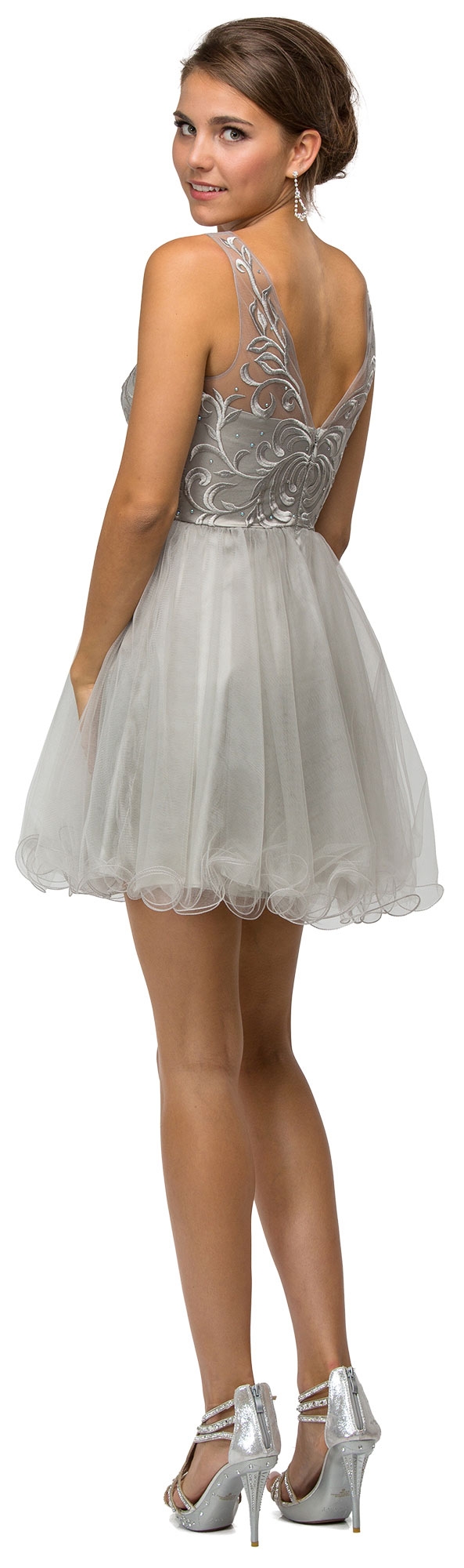 Embroidered Illusion Bodice Short Mesh Homecoming Dress — back