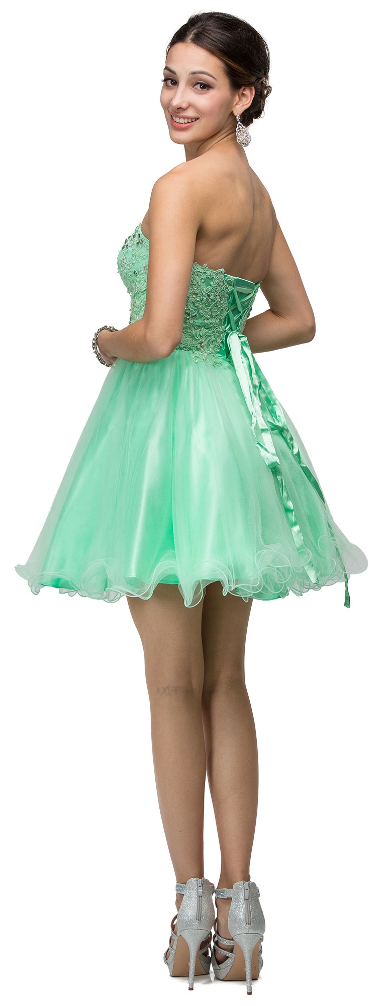Strapless Lace Bodice Tulle Short Homecoming Party Dress — back in Mint