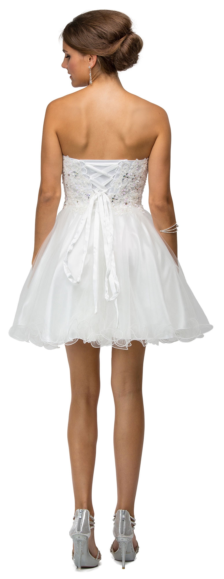 Strapless Lace Bodice Tulle Short Homecoming Party Dress — back