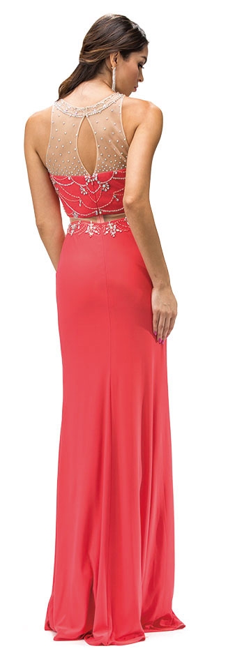 Illusion Two Piece Jewel Mesh Top Long Prom Dress — back