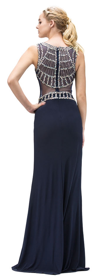 Bejeweled Top Sheer Waist Floor length Prom Dress — back