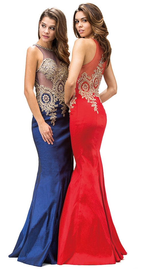 Sheer Mesh Embroidered Top Mermaid Long Prom Dress — back
