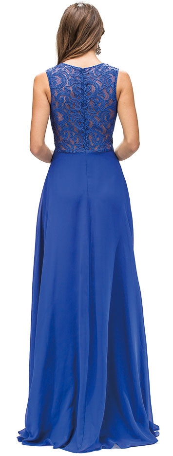 Mock Two Piece Lace Bodice Floor Length Prom Dress — back